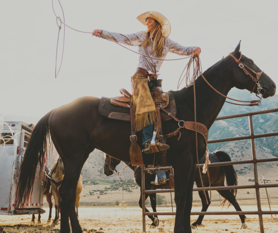 Woman Roping on Horse