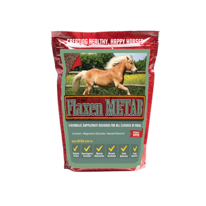 Flaxen Metab 4lb front of bag, supplement for metabolic horses.